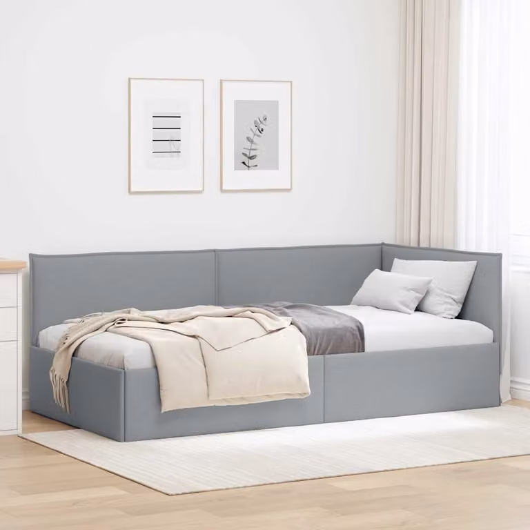 Cornice del letto ad angolo vidaXL in tessuto grigio con chaise longue asimmetrica L: 200 cm, P: 80 cm, H: 74 cm