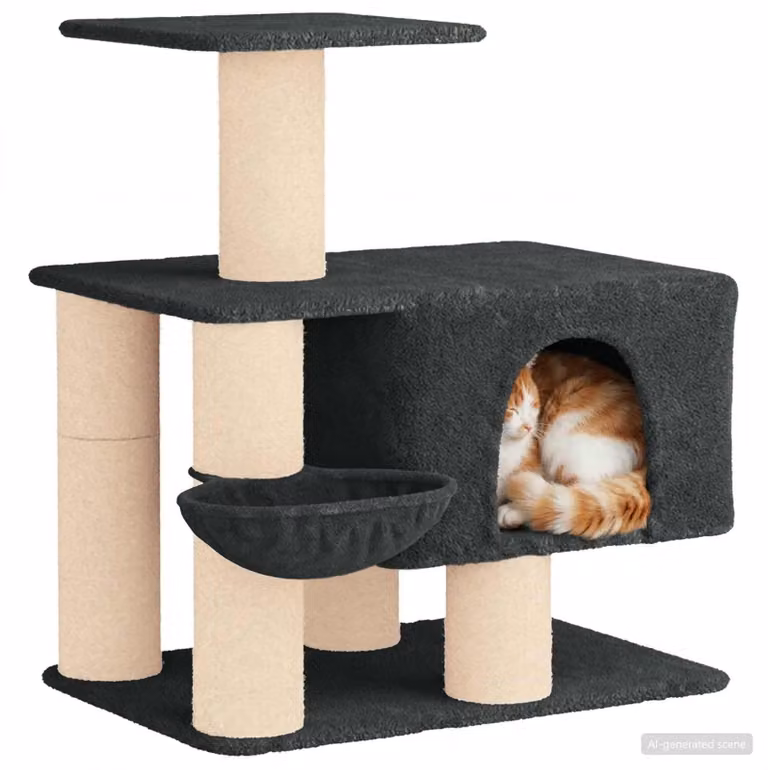 Albero per gatti con pali in sisal, colore grigio scuro, altezza 96 cm