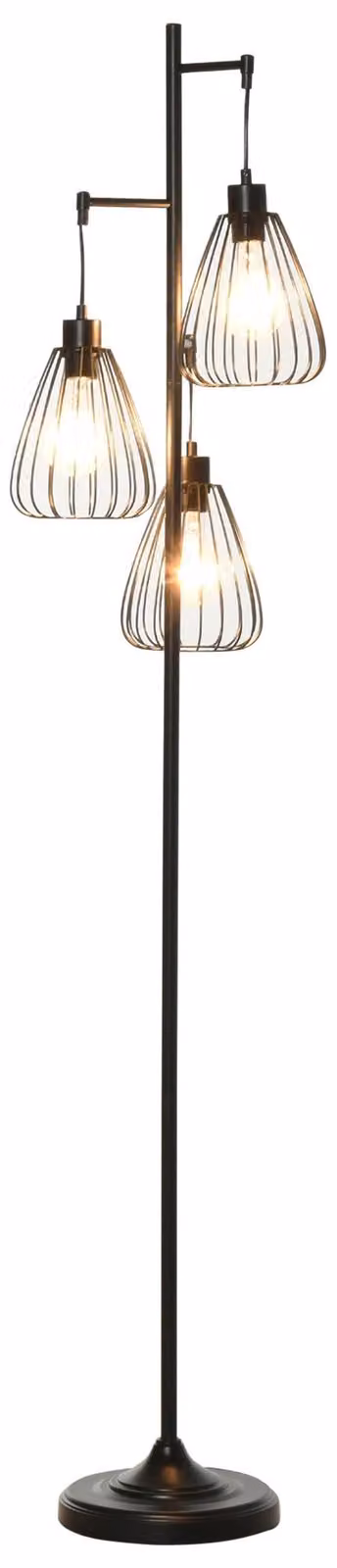 Lampada da Terra con Paralumi E27 in Metallo Nero
