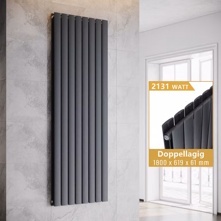 SONNI, radiatore a pannello verticale, a due strati, colore antracite, dimensioni 1800x619 mm, senza resistenza riscaldante