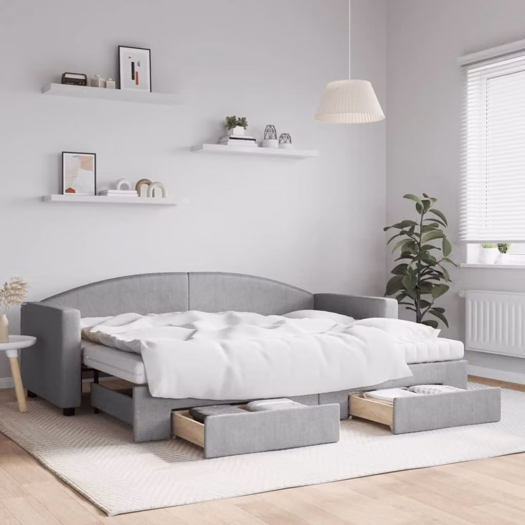 vidaXL Divano Letto Estraibile con Cassetti in Tessuto Grigio L: 200 cm, P: 80 cm, H: 75 cm