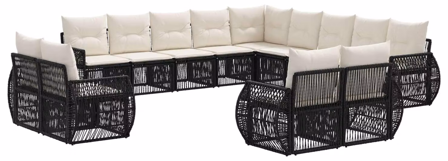 Set da giardino composto da 13 pezzi, in rattan sintetico nero e crema