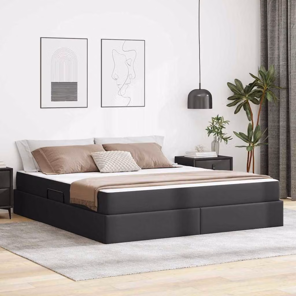 Letto con contenitore e materasso ibrido vidaXL in ecopelle nera, L/P/H: 160 x 200 x 43,5 cm – 1