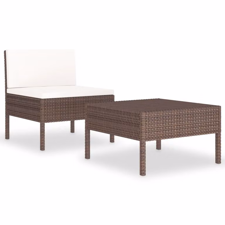 Set Divani da Giardino 2 pz con Cuscini in Polyrattan Marrone