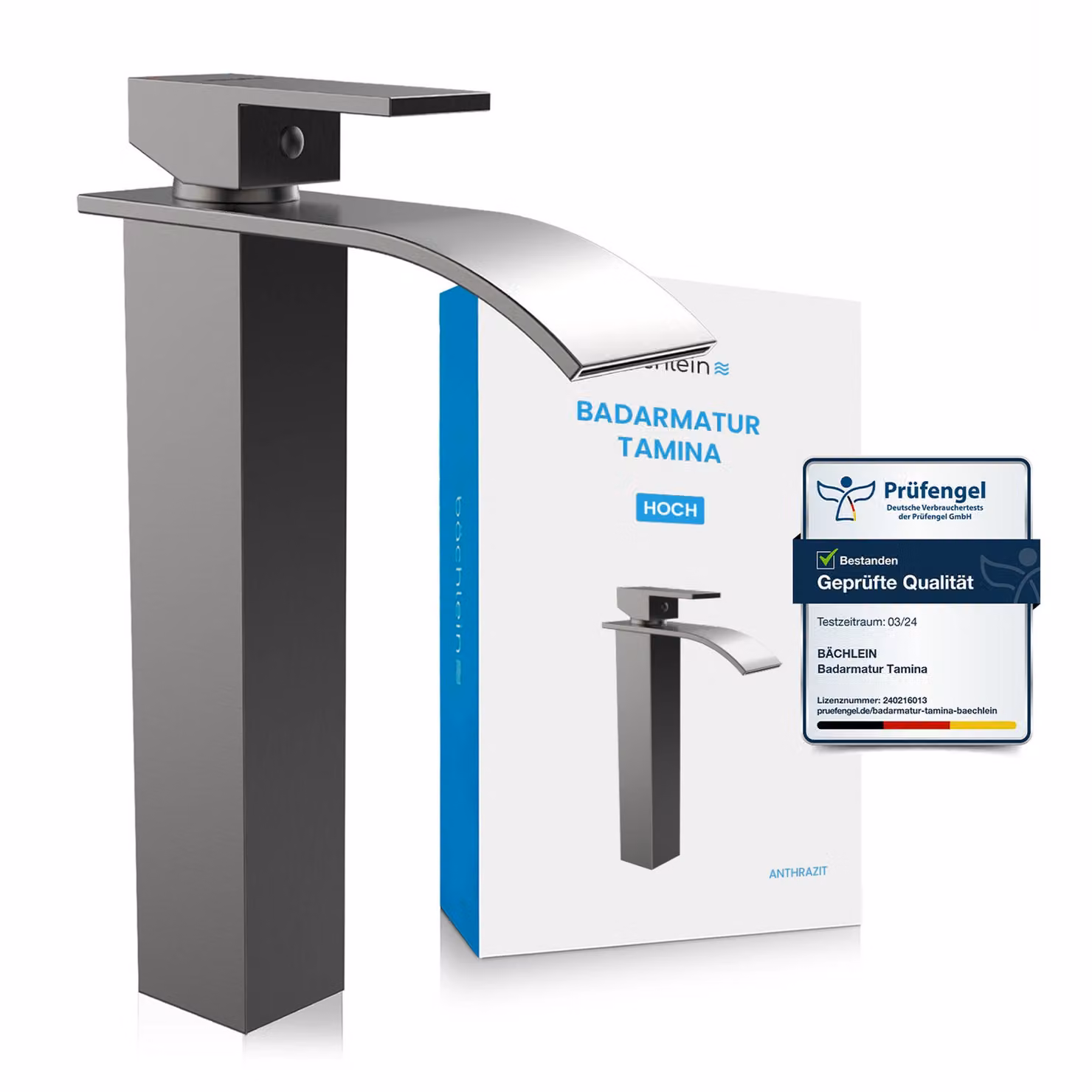 Miscelatore alto per bagno Tamina - antracite | Miscelatore a cascata per bagno dal design classico - rubinetto per lavabo da appoggio