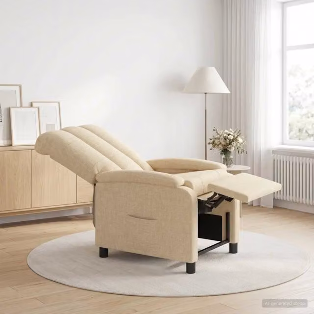 Poltrona reclinabile moderna in tessuto beige con braccioli per living o home office