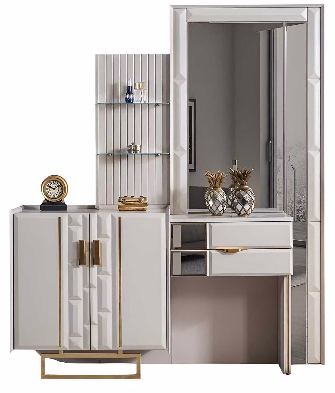 Toeletta moderna bianca con inserti dorati - Toeletta di design con specchio