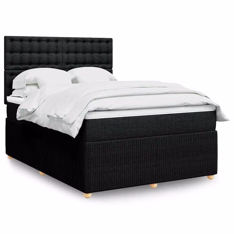 vidaXL Giroletto a Molle con Materasso Nero in Tessuto L/P/H: 140 x 190 cm