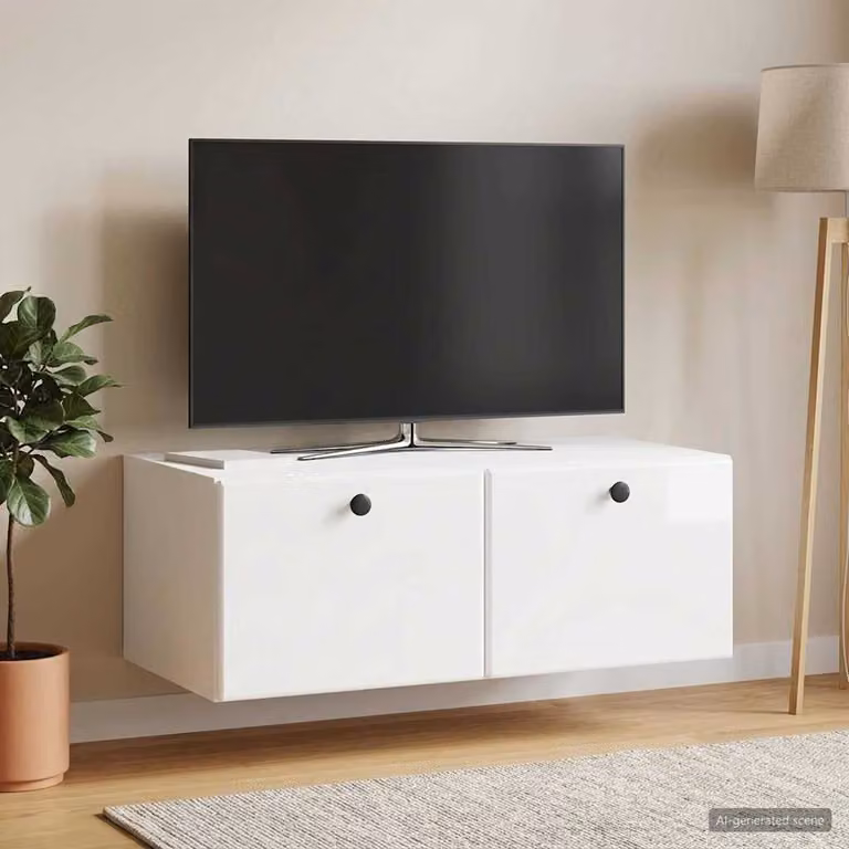 vidaXL Mobile Porta TV da Muro Moderno Bianco Lucido L: 78,5 cm, P: 41 cm, H: 30 cm