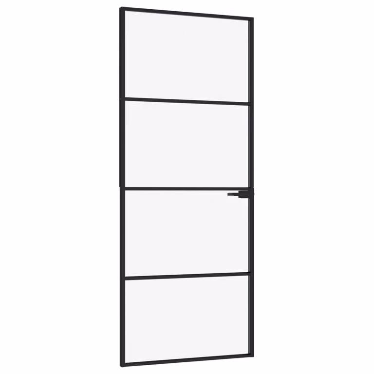 Porta Interna Nera 83x201,5cm Vetro Temperato Alluminio Sottile