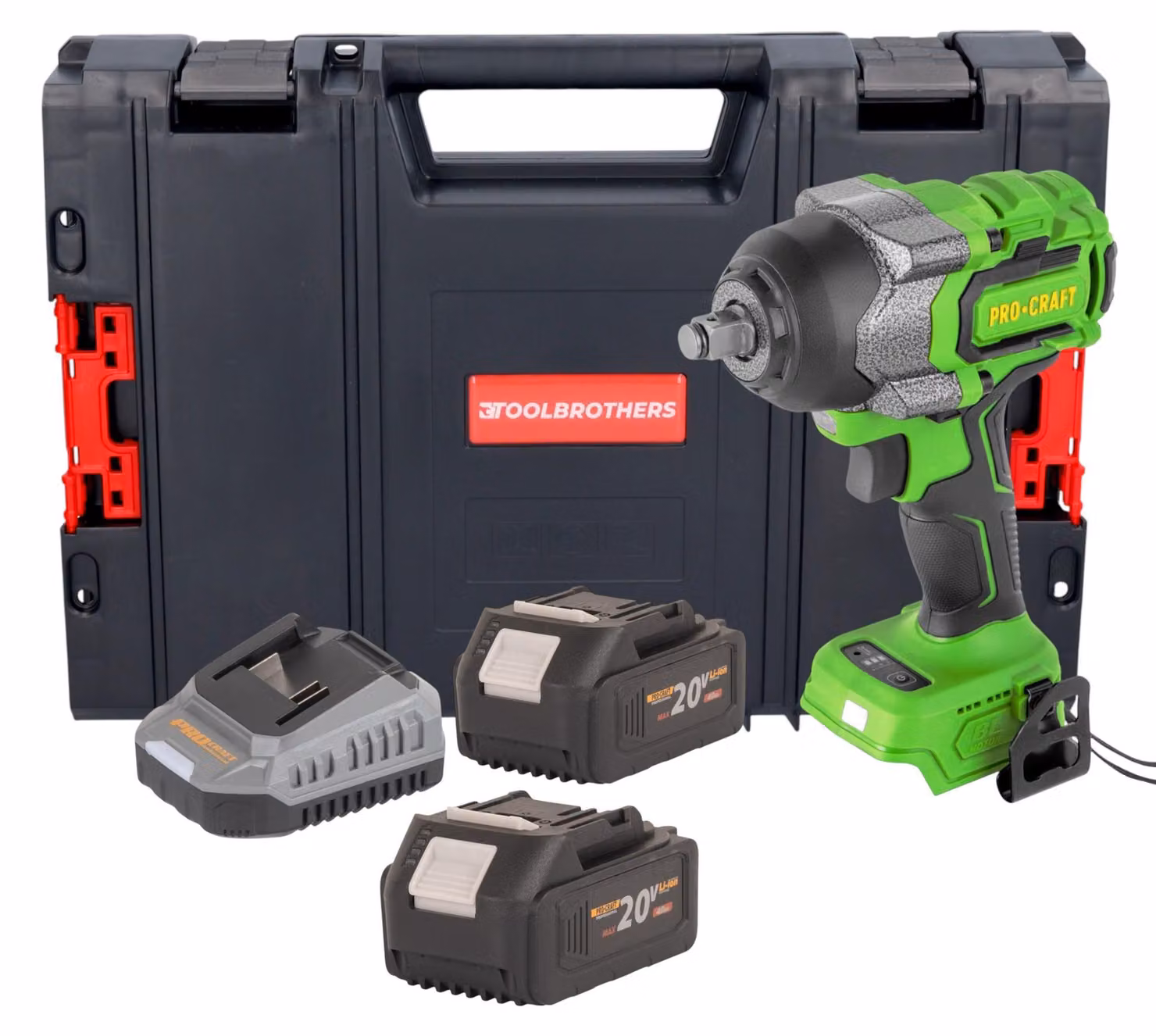 Avvitatore a impatto a batteria Procraft PWA36bb 20 V 850 Nm 1/2" Brushless + 2x batteria 4,0 Ah + caricabatteria + valigetta portautensili RHINO