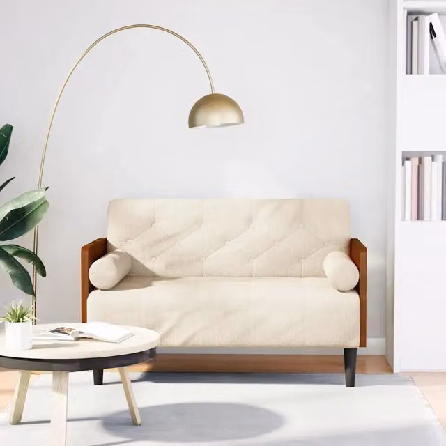 Divanetto con Cuscini Bolster vidaXL in Lino Beige L/P/H: 110 x 74,5 x 68 cm