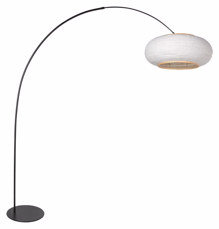 Lampada da terra - nero - Curve - lino metallo - lampada ad arco - E27 - 4642ZW - Anne Lighting