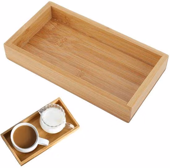 Tavolino in bambù - Rettangolare - Manico in legno - Decorativo - Ecologico - 19,2 x 10,2 x 3 cm