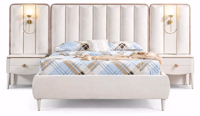 Letto completo con comodini, mobili set moderno per camera da letto, 3 pezzi