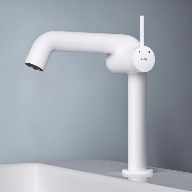 EMKE Miscelatore monocomando per lavabo, Rubinetti per bagno 222x200x76mm G3/9", Risparmio d'acqua, Protezione anticorrosione, Ottone senza piombo, Bianco opaco