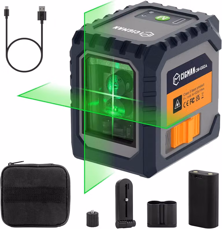 CIGMAN CM-G02A Laser a linee incrociate verde 30 m, autolivellante, batteria ricaricabile USB-C