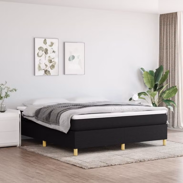 The Living Store Letto a molle con materasso nero 180x200 cm in tessuto