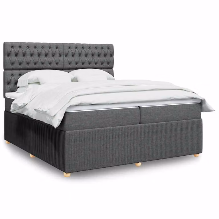 vidaXL Giroletto a Molle con Materasso Ibrido in Tessuto Grigio e Bianco, L/P: 200 x 200 cm