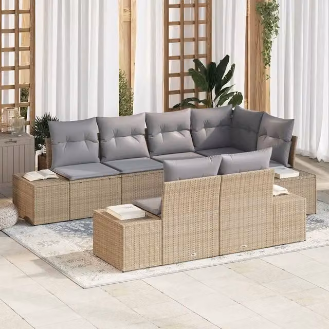 Set Divano da Giardino 7 pz Beige e grigio polyrattan 3347100