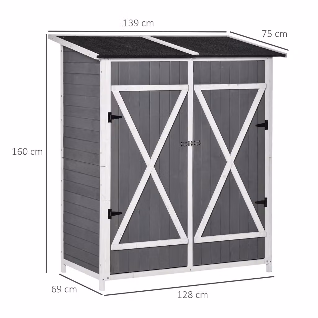 Cassetta da giardino REDOM in legno grigio con tavolo, L/P/H: 139 x 75 x 160 cm – 2