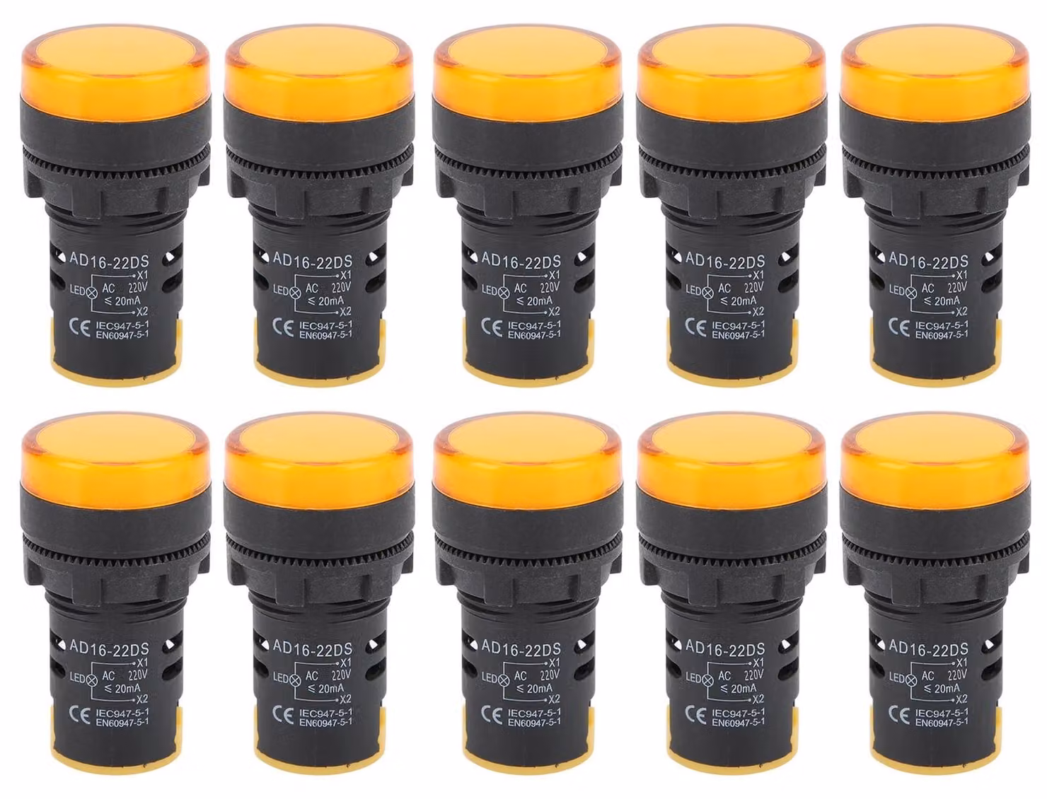 10 pezzi di lampada segnaletica a LED gialla AD16-22DS, ad alta luminosità, per indicazione, compatibile con AC220V