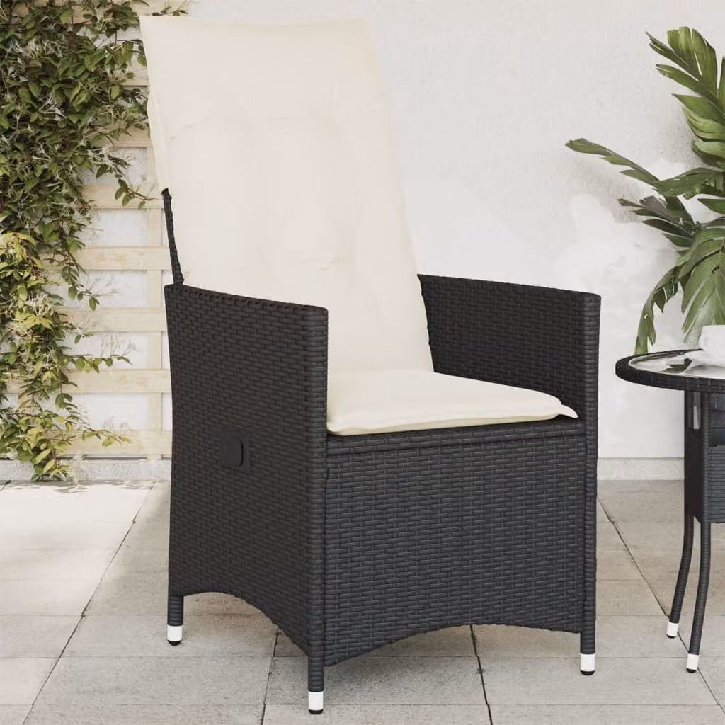 Sedia reclinabile da giardino con cuscini vidaXL in polyrattan nera