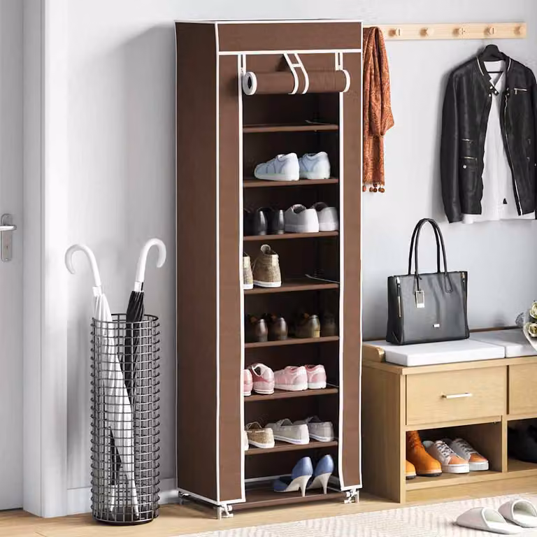 Scarpiera in tessuto richiudibile vidaXL Marrone L 57 x P 29 x H 162 cm