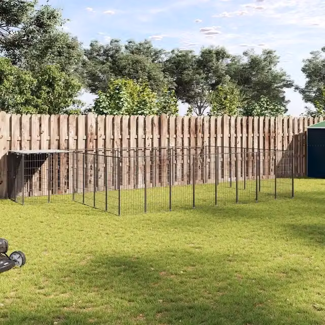 Gabbia per cani vidaXL in metallo nero e argento resistente alle intemperie per giardino