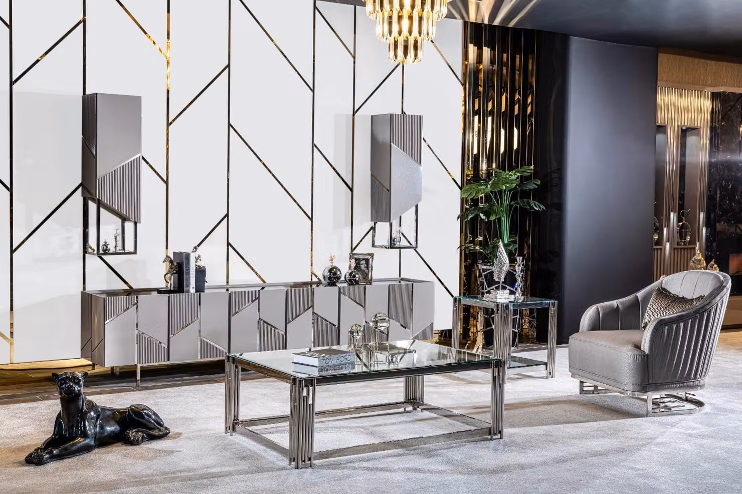 Set TV-Ständer Sessel Couchtisch Beistelltisch Wohnzimmer 4tlg grau