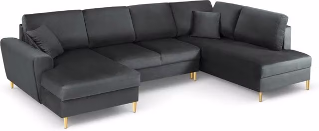 Divano panoramico convertibile con contenitore Kyoto di Cosmopolitan Design, modello a 7 posti in velluto grigio scuro, configurazione a L con lato destro, L 313.0 cm x P 183.6 cm x H 88.0 cm – 1