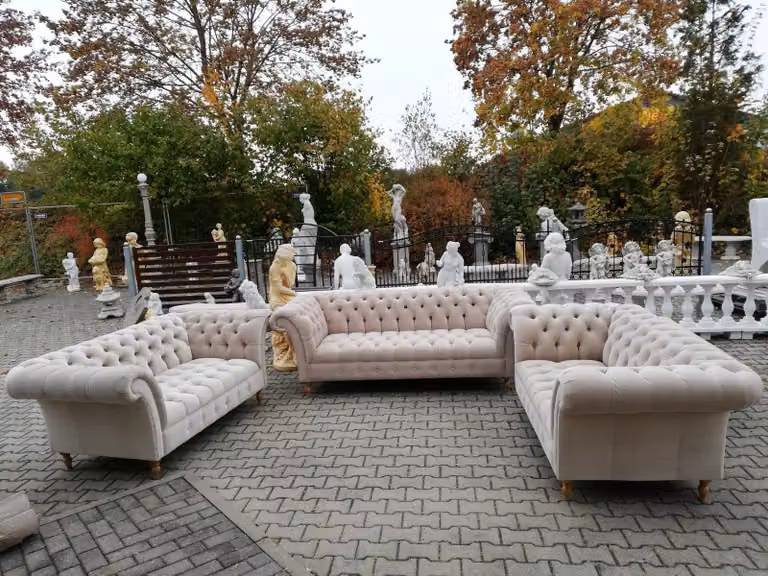 Designer Chesterfield Sofagarnitur Textil Beige 3+2+2 Couch Polster Sofa Couchen