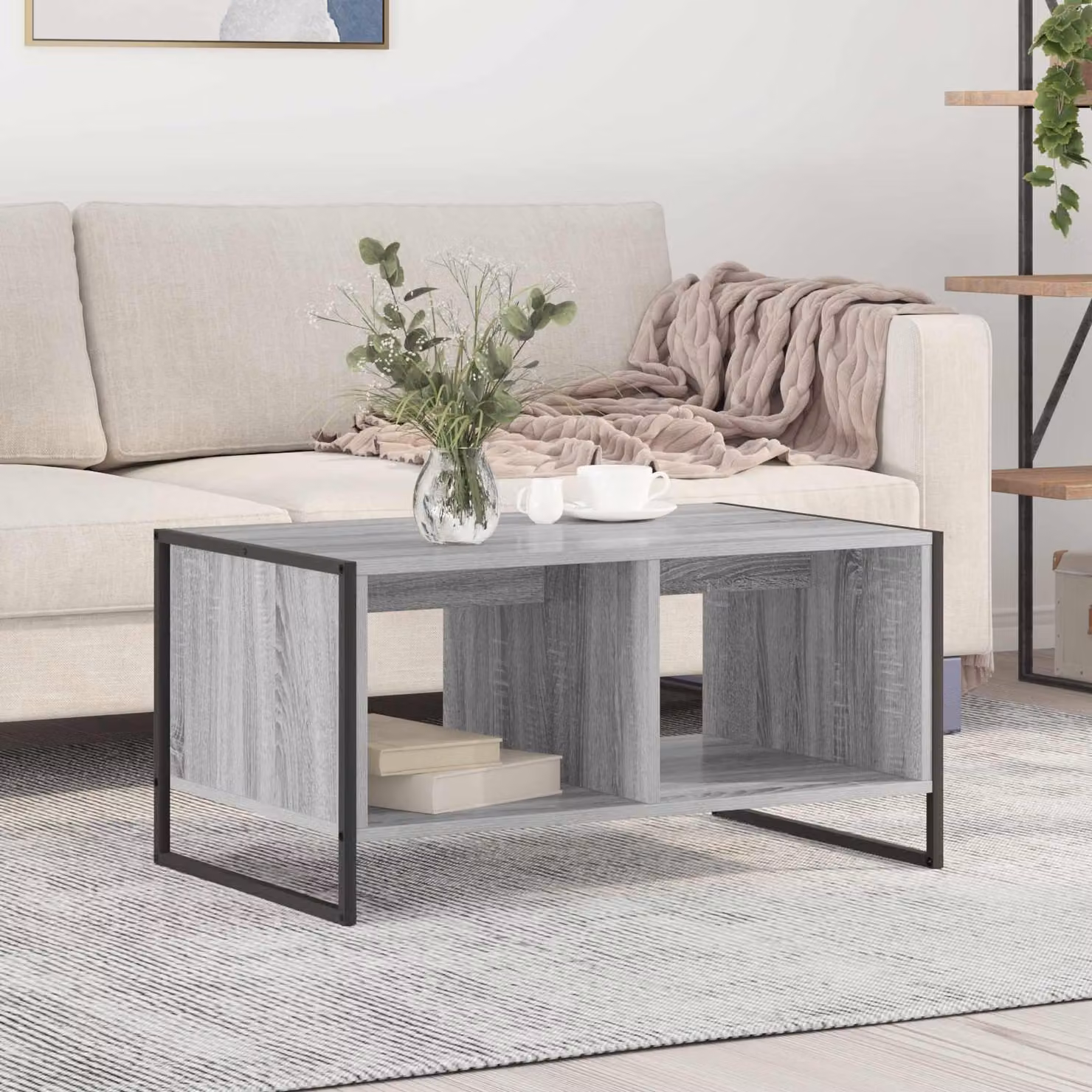 Maison Exclusive - Tavolino Sonoma grigio 80 x 50 x 40 cm Materiale ligneo