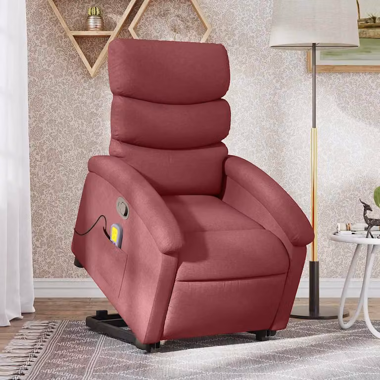 vidaXL Poltrona Alzapersona Reclinabile con Massaggio e Assistenza Elettrica, Colore Rosso, Tessuto e Schiuma