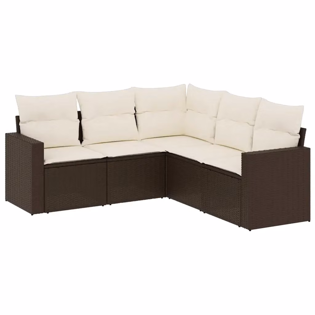 vidaXL Set Divano da Giardino a L 5 pz in Polyrattan Marrone con Cuscini Imbottiti e Coperture Rimosse – 2