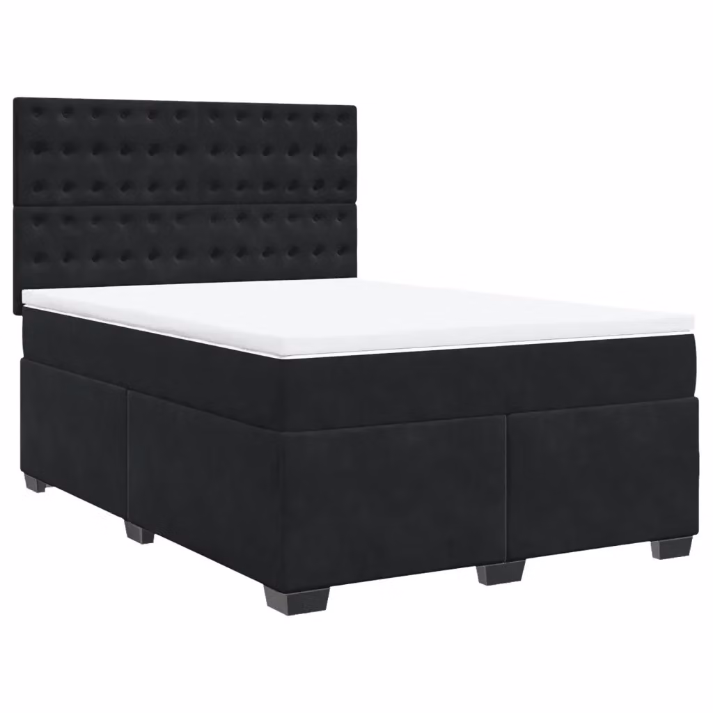 Letto Ibrido vidaXL con Giroletto a Molle e Materasso in Velluto Nero e Bianco L/P: 140 x 200 cm – 2