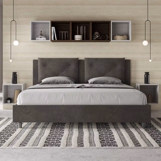 Letto matrimoniale king size con contenitore Appia Ityhome imbottito in microfibra grigio L/P: 190 x 190 cm
