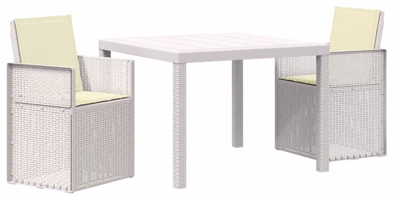 Set da Pranzo per Giardino con cuscino 3 pcs Bianco e Crema PP