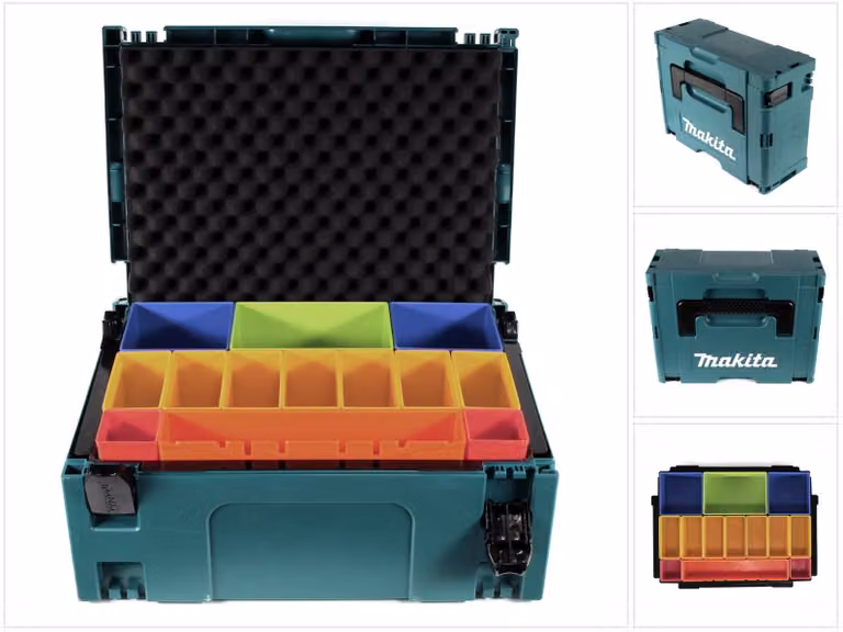 Makita MAKPAC 2 valigetta sistema + inserto scatola con scatole colorate P-83652 + inserto coperchio in schiuma