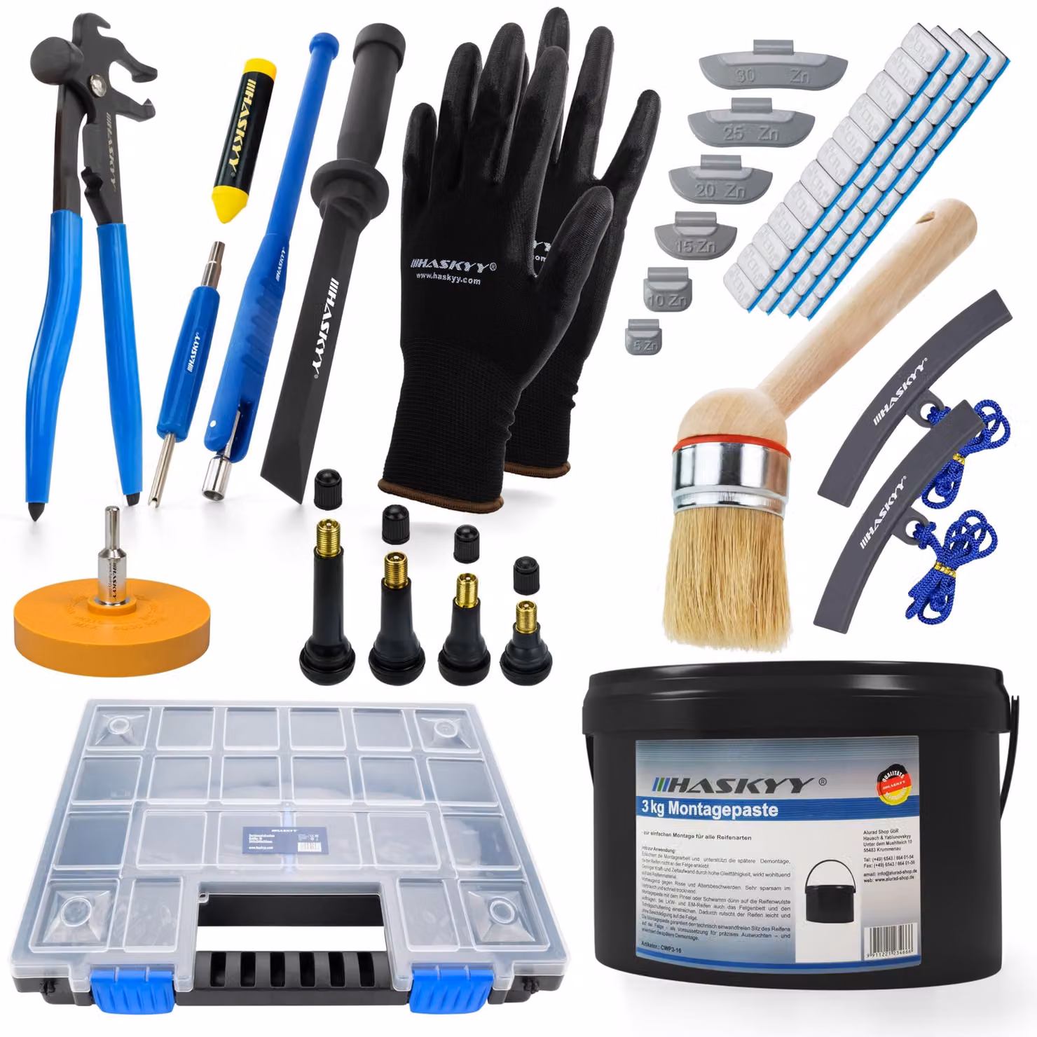 Kit di montaggio per pneumatici, composto da 336 pezzi, che include una varietà di utensili