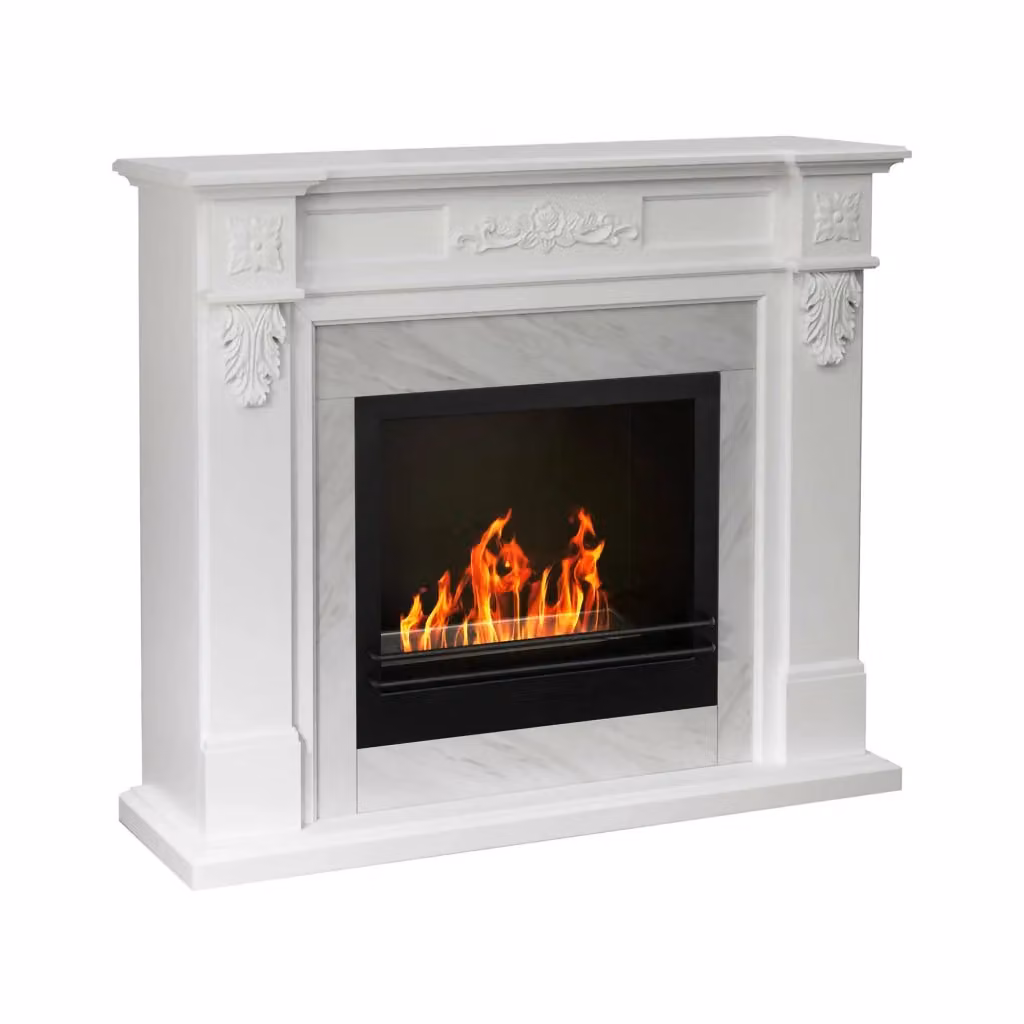 Camino a bioetanolo Arborio DMORA, Caminetto ecologico senza fumo in metallo, Bianco, L 121 x P 38 x H 108 cm – 2