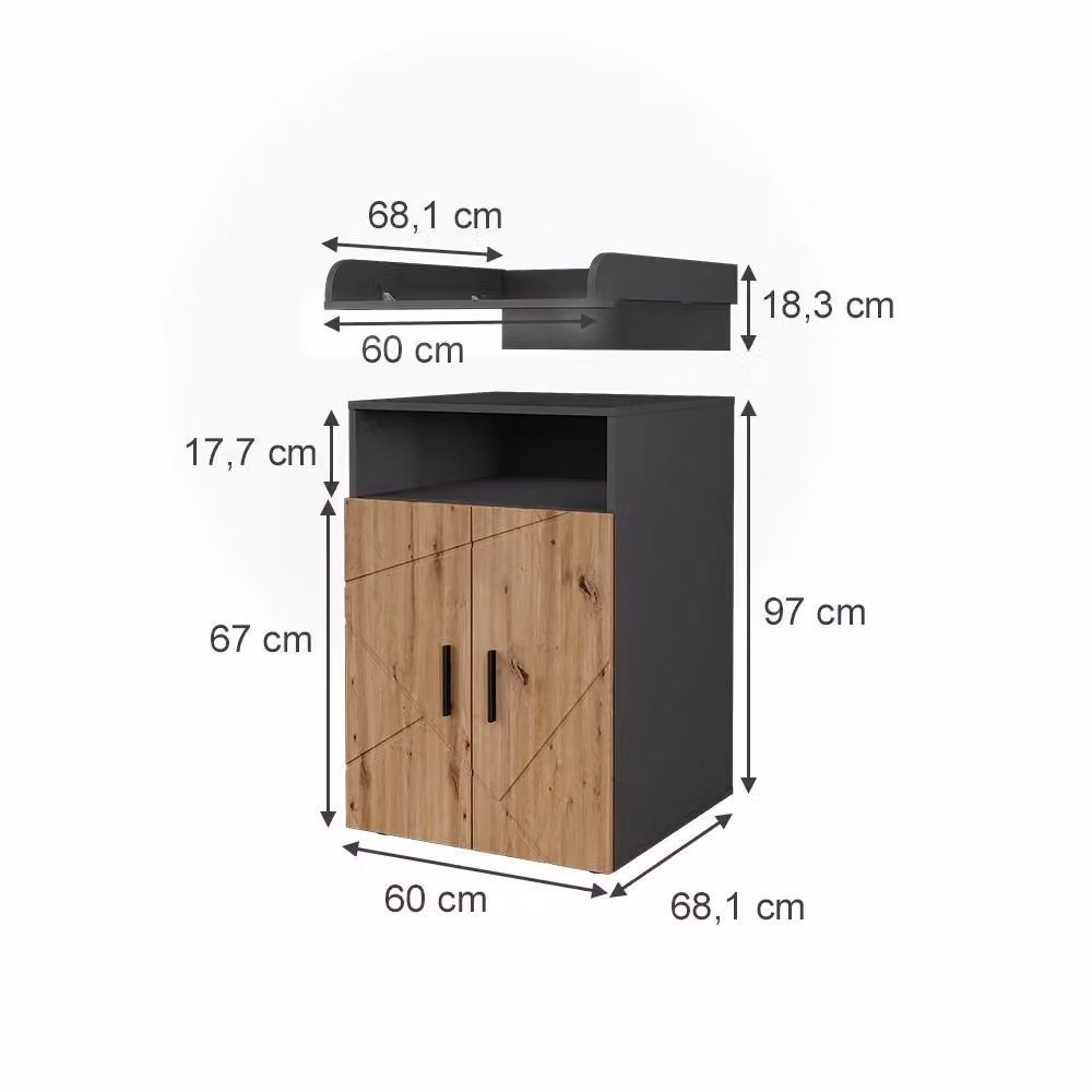 Fasciatoio Irma Vicco con unità di cambio, Antracite/Rovere dorato, L: 60 cm, H: 97 cm – 2