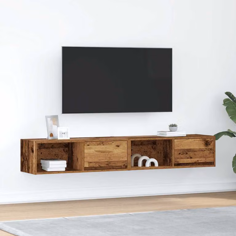Set di 2 mobili porta TV vidaXL in stile rustico color marrone, montaggio a parete, L 80 cm x P 31 cm x H 25,5 cm