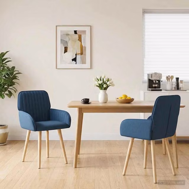 Set di 2 sedie da pranzo moderne vidaXL in tessuto blu e legno, L: 56,5 cm, P: 50 cm, H: 87,5 cm