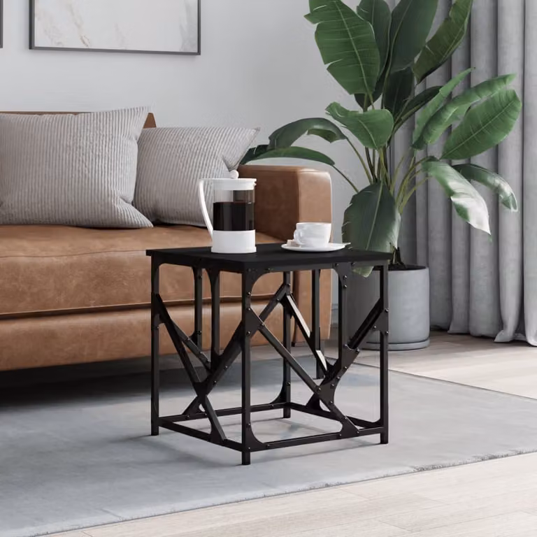 vidaXL Tavolino da Salotto Quadrato Nero in Legno e Metallo L/P/H: 45 x 45 x 47,5 cm