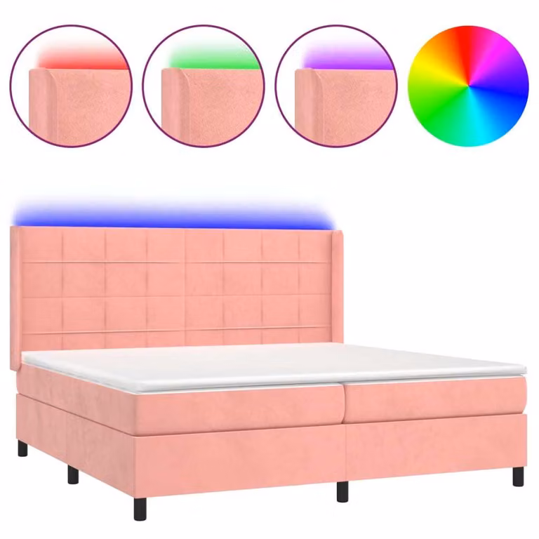 Letto a Molle con Materasso e LED Rosa 200x200 cm in Velluto