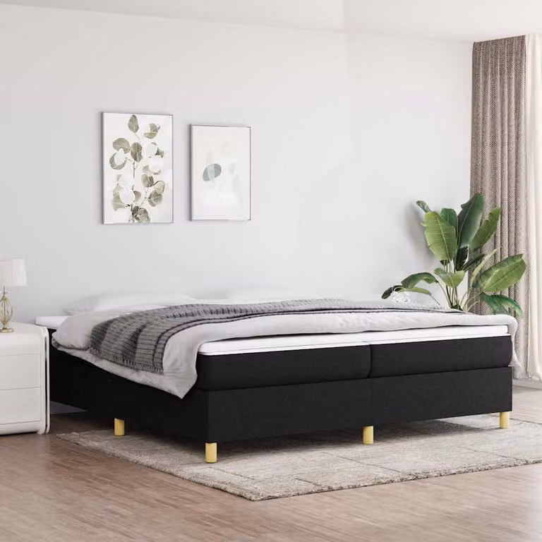 vidaXL Struttura Letto Imbottita in Tessuto Nero con Doghe a Rete con L/P: 200 x 200 cm