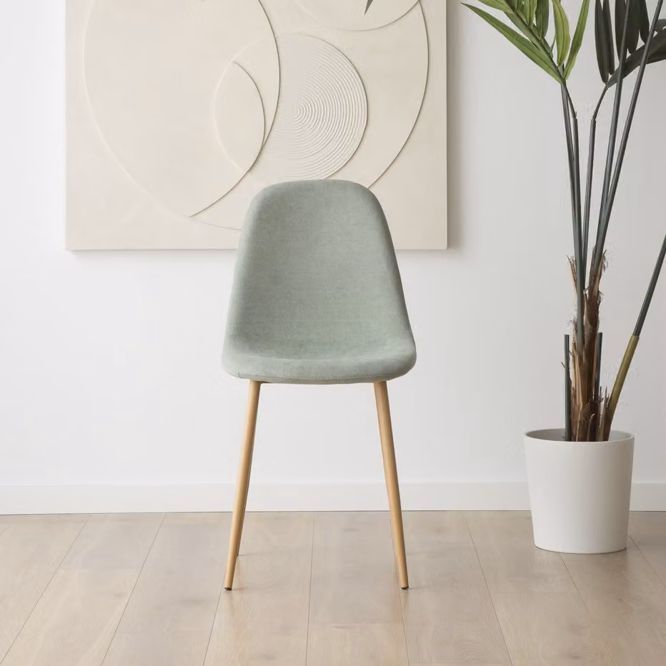 Sedia imbottita moderna Banak blu per sala da pranzo con struttura in metallo e legno, Altezza: 88 cm, Larghezza: 44 cm – 2