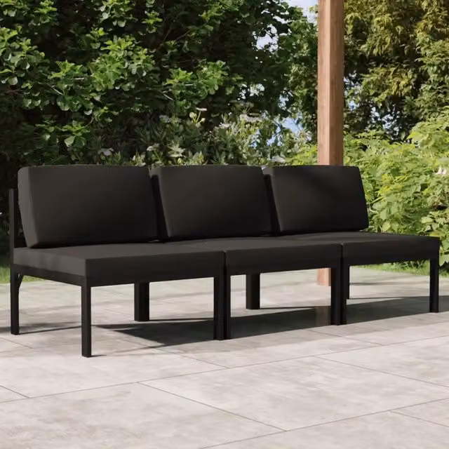 Divano da Giardino a 3 Posti con Cuscini in Alluminio Antracite 3107783