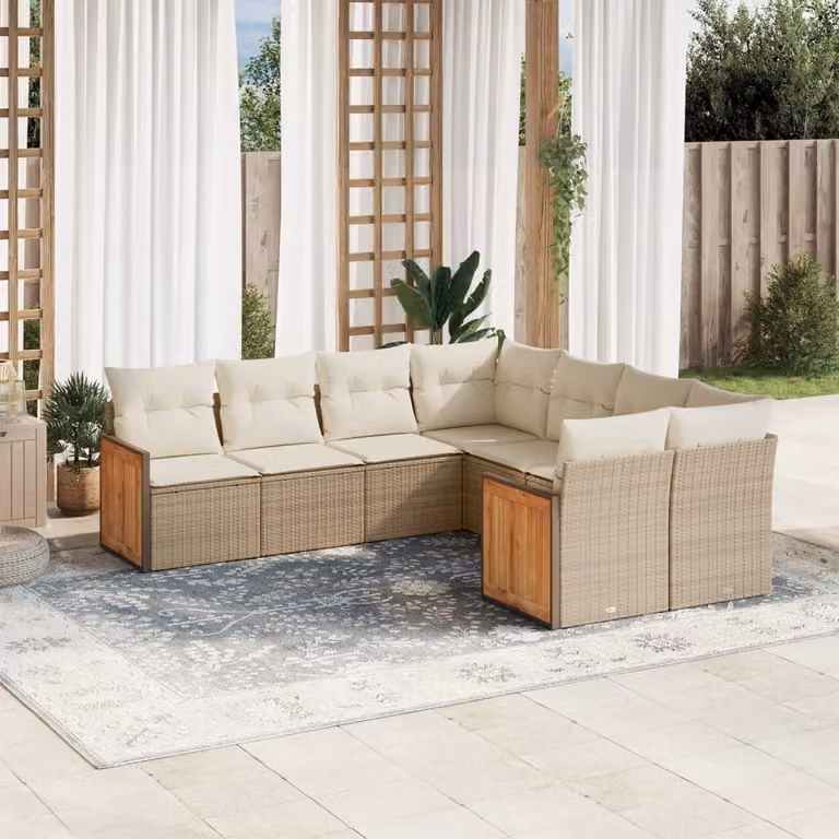 vidaXL Set Divano da Giardino a L 8 pz con Cuscini Beige e Struttura in Acciaio e Legno di Acacia